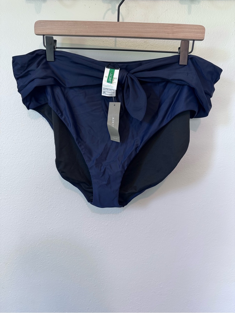 NEW J. Crew Navy High-Waist Bikini Bottom with Tie Detail Size 2X